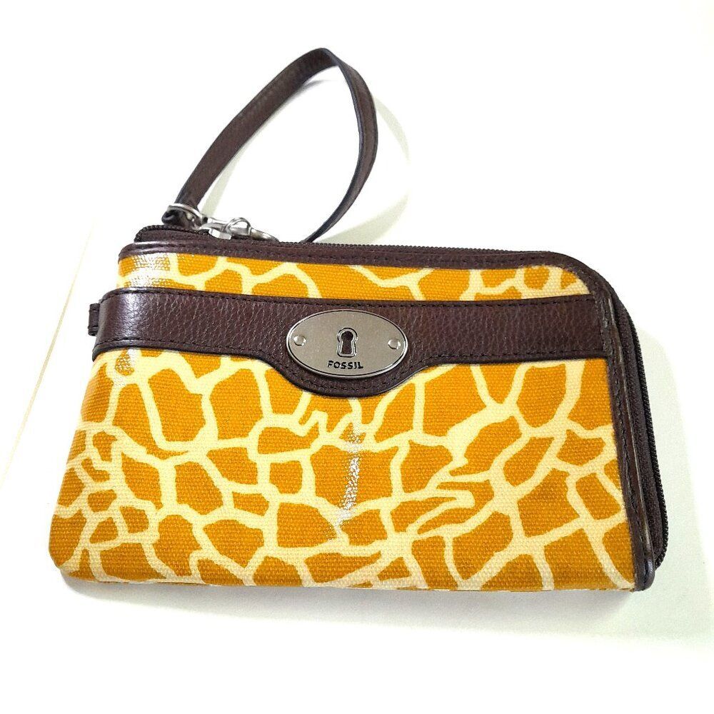 Fossil Key Per Coated Canvas Leather Trim Zip Around Wallet Clutch